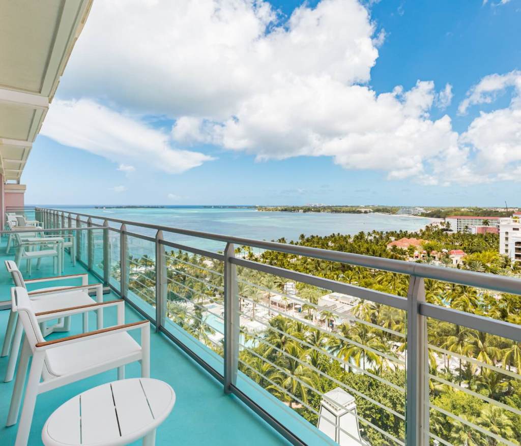 an opulent ocean view from a terrace at sls baha mar