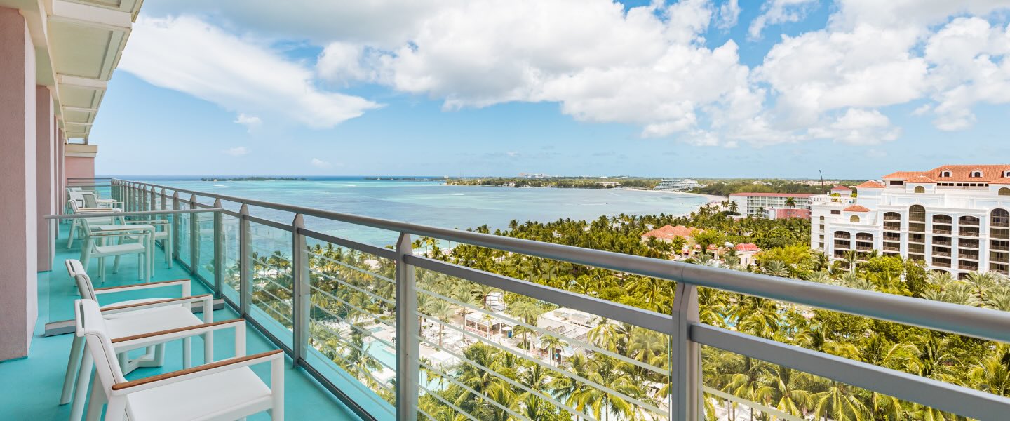 an opulent ocean view from a terrace at sls baha mar