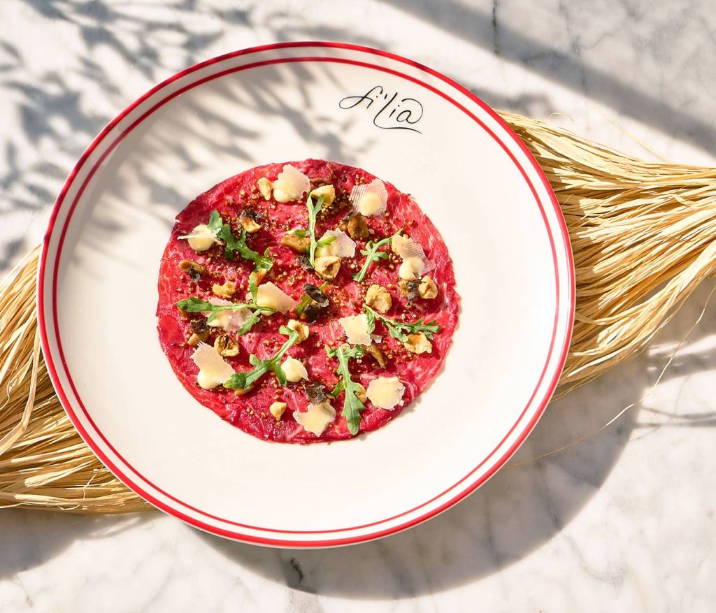 Aperitivo de carpaccio de Fi'lia Dubai