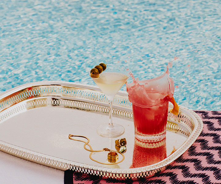 decadent cocktails on a silver tray 