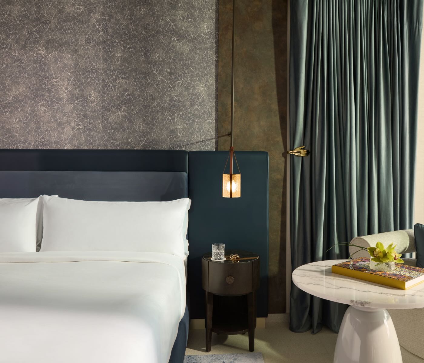 the bedside details of the captivate king room at sls barcelona