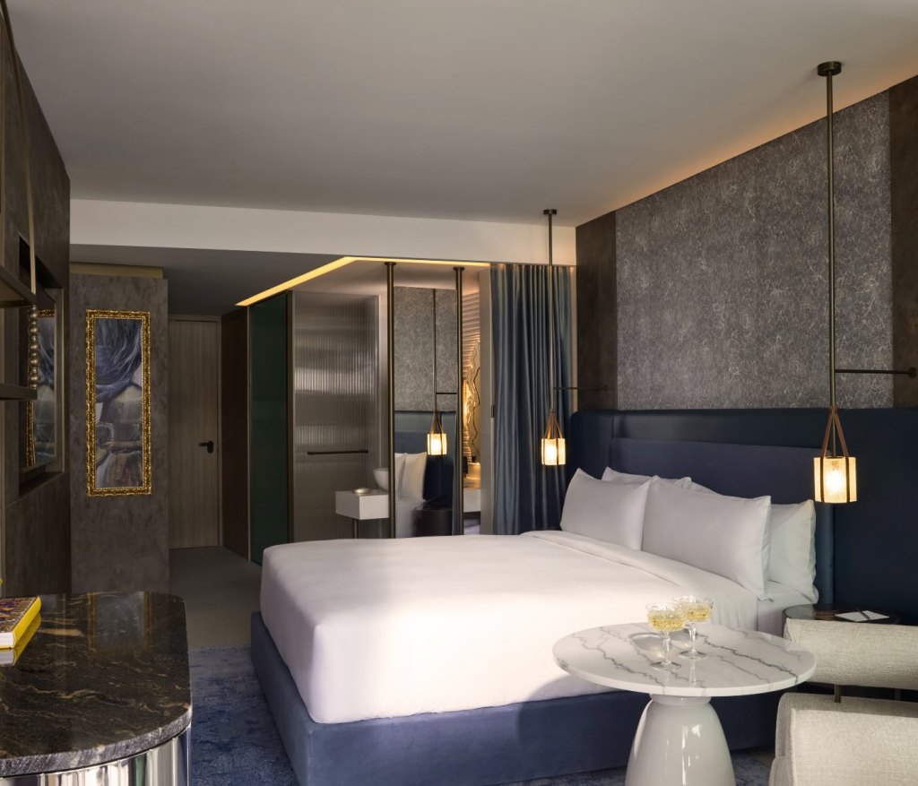 the captivate king room at sls barcelona, with a king bed