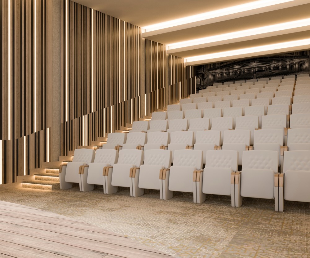 a modern large indoor theater with ample seating