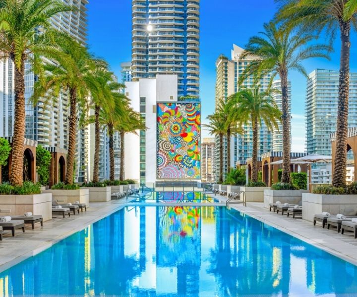 SLS LUX Brickell Altitude Pool sits brimming and ready for a daytime dip