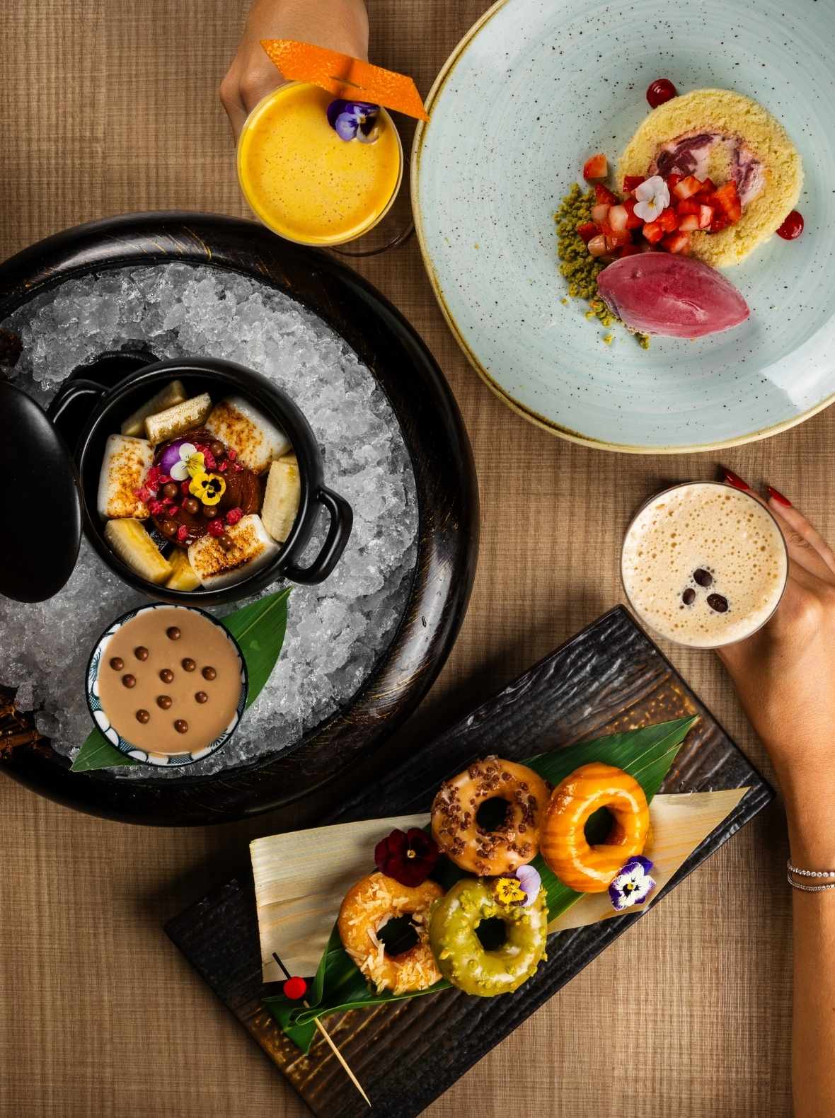 A birds eye view of dessert at Katsuya