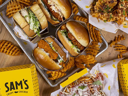 Delectable array of burgers provided by Sam's crispy chicken