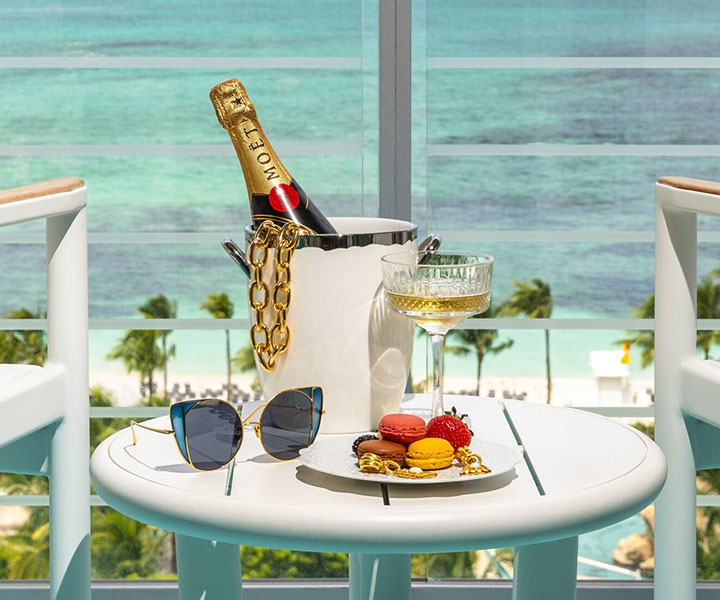 A beautiful balcony shoot over looking the exotic beaches of SLS Baha Mar