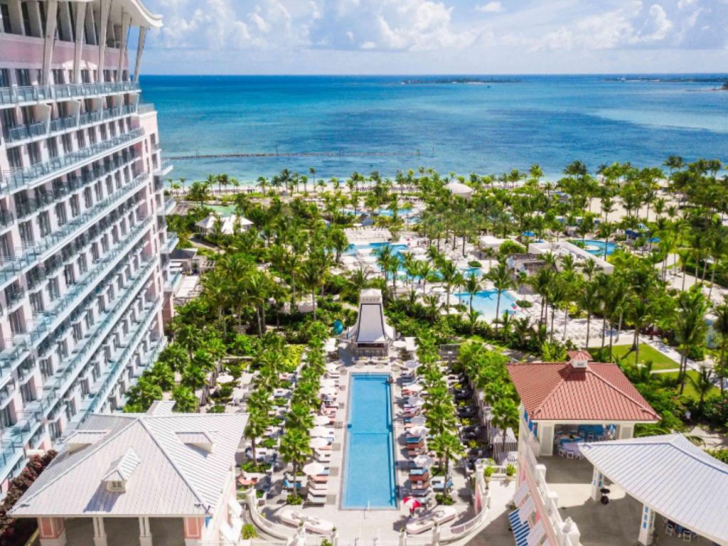 aerial shot of sls baha mar and ocean
