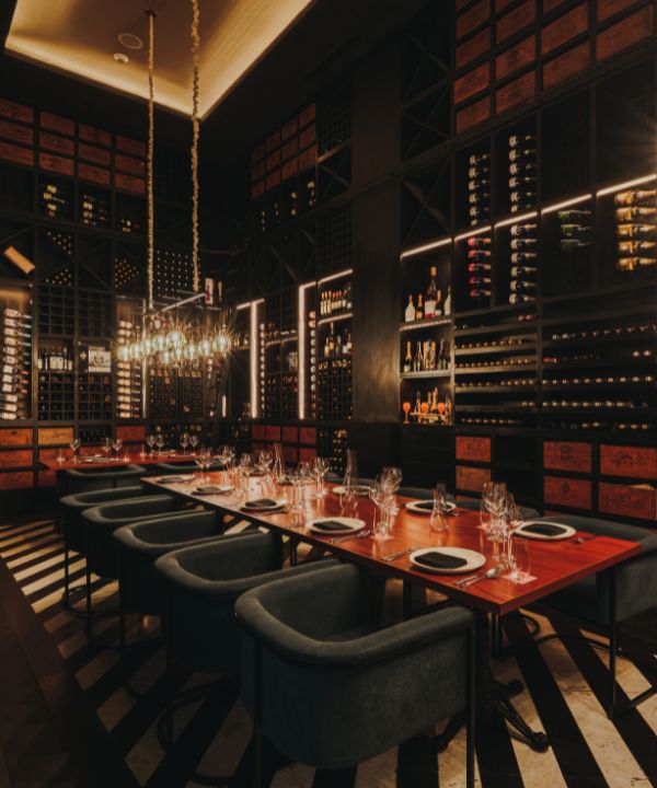 interior of union steakhouse at sls playa mujeres